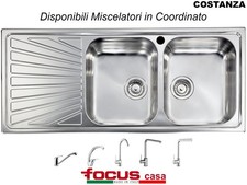 Lavello acciaio Made in Italy Costanza cm 116x50 2 vasche destre e gocciolatoio