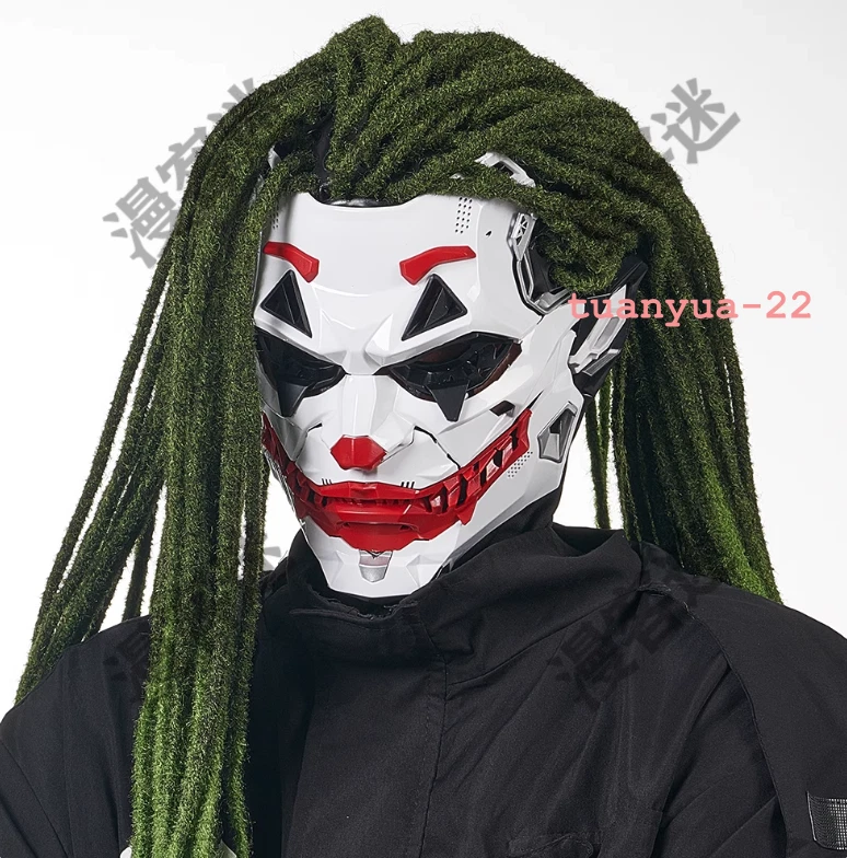 Joker Cyberpunk Dreadlock Resin Full Face Mask Helmet Halloween Cosplay Prop - Image 4 of 4