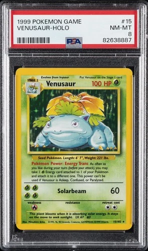 1999 POKEMON BASE SET UNLIMITED #15 VENUSAUR-HOLO PSA 8