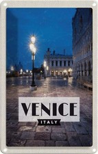 Blechschild 18x12 cm Venice Italien Urlaub Blick auf Nacht Bildmotiv Reisemotiv