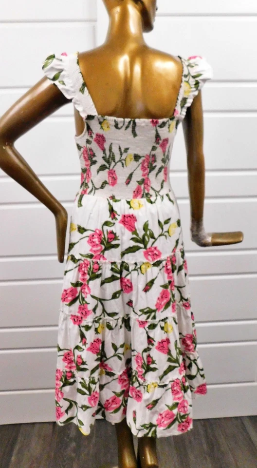 Vineyard Vines Kentucky Derby Dress Roses Flutter Sleeve Smocked Midi 2023 sz M - Image 3 of 4