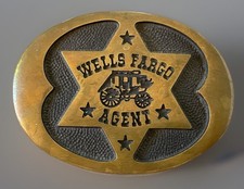 Vintage 1977 WELLS FARGO AGENT Belt Buckle Cast Brass Genuine Commemorative