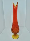 Vintage MCM Fenton Glass Orange Swung Vase 18.5” Hobnail Pedestal Great Mouth