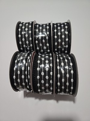 Celebrate It Wired Ribbon 1 1/2'' By 25' Lot Of 6 Black And White Pattern