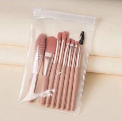 Compact 8pc Makeup Brush Set Travel Size Cosmetic Brushes Kit w/ Pouch PINK