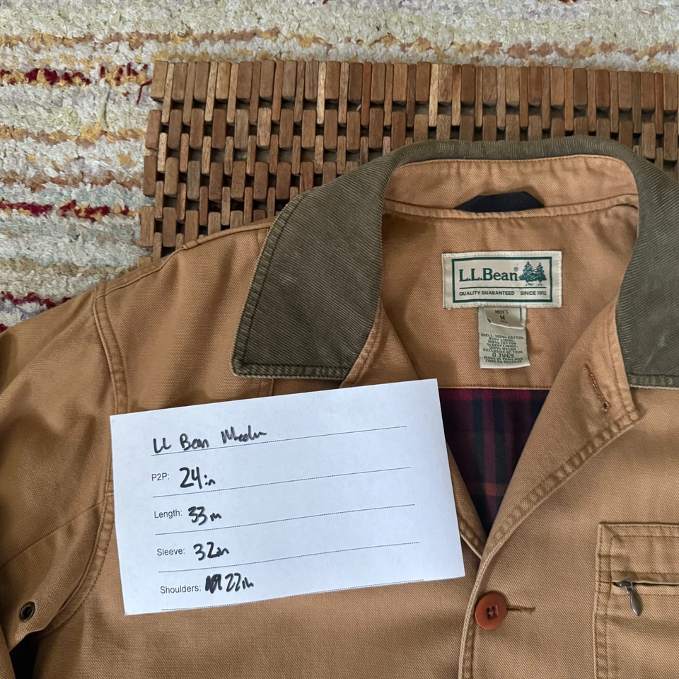 L.L. Bean Flannel Lined Canvas Barn Ranch Chore Jacket Coat Tan Men's Medium M - Image 3 of 3