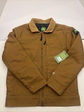 Boys John Deere Jacket Quilted Lined M 8 Brown Metal Button Up Hand Pockets