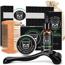 Beard Growth Kit: Biotin Oil, Balm, Massager for Patchy Beard, Gifts for Men