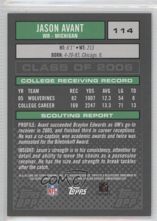 2006 Topps Draft Picks and Prospects (DPP) Chrome Jason Avant #114 Rookie RC - Image 2 of 2
