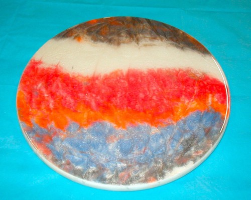 Earth tones blue red white epoxy-coated wood tabletop or hanging wall art, round - Picture 2 of 3