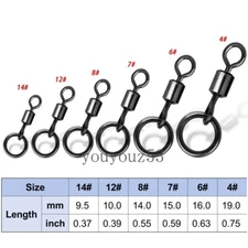 90pcs Fishing Carp Swivels Quick Change Rolling Swivels with Rings 14#-4#