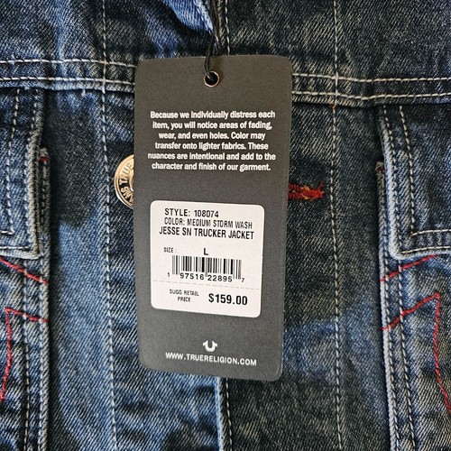 True Religion Herren Jesse Denim Trucker Jacke Medium Storm Wash Größe Large Neu mit Etikett - Bild 9 von 14