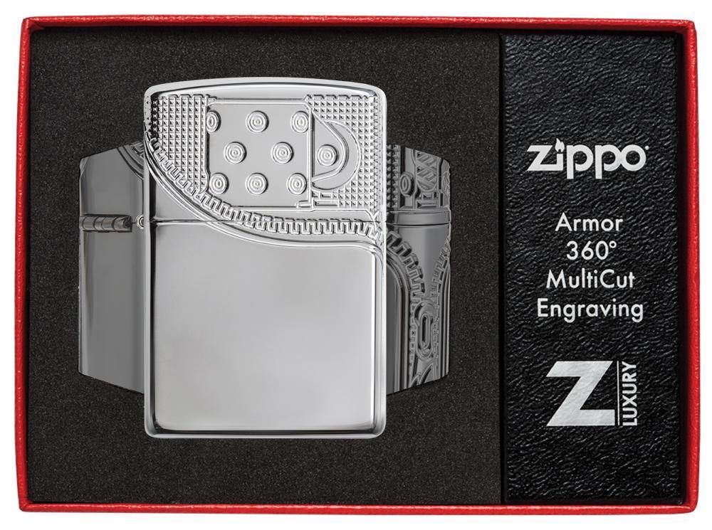 Zippo Windproof Armor Zipper Design Lighter All Sides Engraved, 29674 New In Box