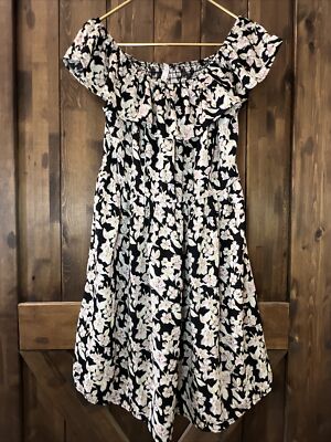 Xhilaration Smocked Off the Shoulder Dress Black Floral Scrunch Ruffle XL  TARGET