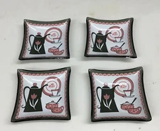 MCM Lot of 4 Smoke Glass Kitchen 2 1/2” Square Ashtray Trinket Dish …..[S2-2]