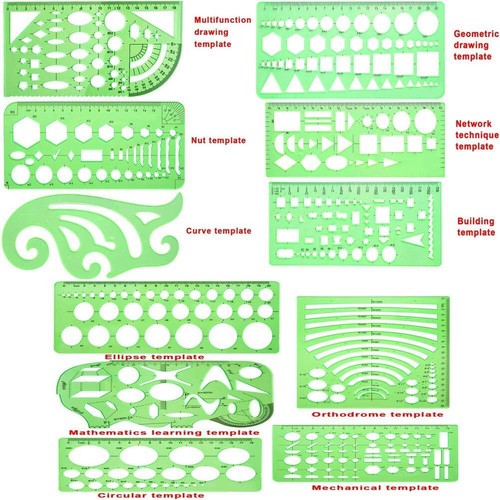 Geometric Drawings Templates, Drafting Stencils Measuring Designing Tools School - Picture 7 of 12