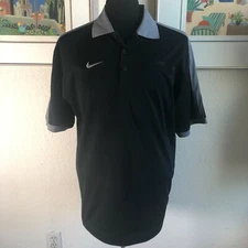 Men's Polo Golf Shirt Size Large Black Gray Button Collar