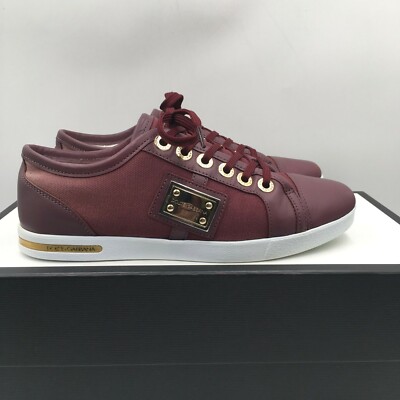 Dolce Gabbana C00231 Baskets Mode Bordeaux Chaussures Cuir Femme