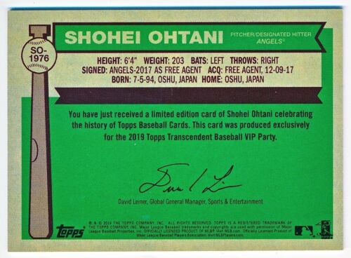 2019 Topps Transcendent Shohei Ohtani Through The Years Rc #SO-1976 (48/50) - Picture 2 of 2