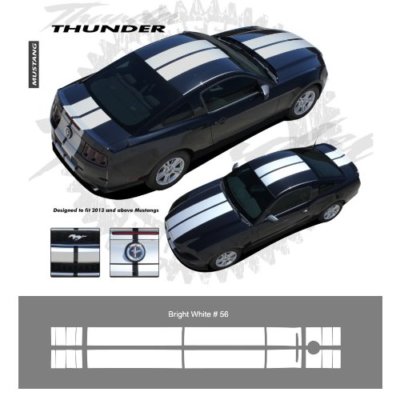 Ford Mustang 2013+ Bumper to Bumper Rally Stripes Graphic Kit - Bright White