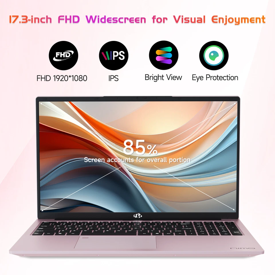 NIMO 17.3" IPS FHD-Laptop, Intel 6 Cores i3-1215U 8GB RAM 256GB SSD Win11 home - Image 3 of 4