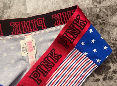 NWT VICTORIA'S SECRET PINK L AMERICANA STARS THICK BAND RARE CHEEKSTER PANTIES - Picture 2 of 3