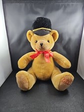 FAO Schwarz Plush Brown London Soldier Bear Black Hat Red Logo 13" Sitting