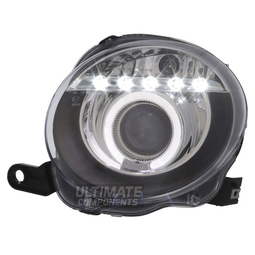 Fits Fiat 500 Upgrade Headlights LED DRL Angel Eye Halo Custom Black Xenon Look - Picture 6 of 14