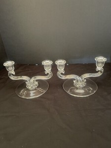 vintage Double Clear Glass Candle Holder 1940’s - 1950’s