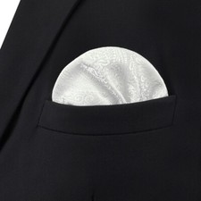 SHLAX WING Mens Pocket Square White Solid Color Paisley for Suit Jacket New