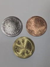 ACES AND EIGHTS FRANKLIN MINT POKER CHIPS METAL SET OF 3, GOLD, SILVER, COPPER