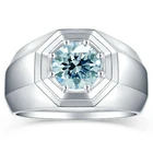 2 Ct Vvs1 Blue Round Moissanite Engagement Men's Ring Sterling Silver Size 9.5