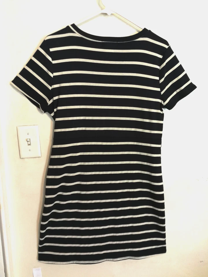 Vestido para mujer Cynthia Rowley L hasta la rodilla azul blanco a rayas manga corta con cinturón Foto 4 de 4