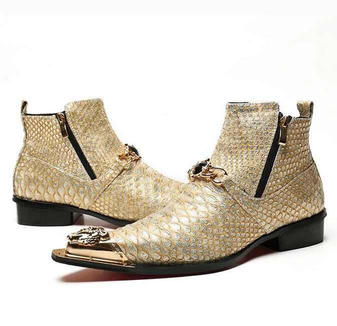 Zapatos de cuero elegantes con punta de ala puntiaguda cabeza de metal texturizado para hombre Foto 3 de 4