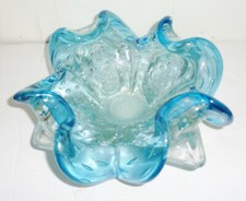 VINTAGE VENETIAN ITALIAN MURANO GLASS VASE BLUE AIR BUBBLES DESIGN NR