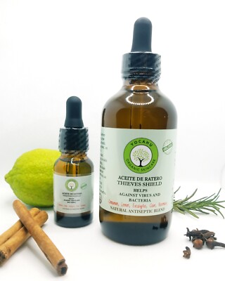 Organic 4 oz THIEVES SHIELD ACEITE RATERO Natural Antiseptic+free half ounce bot