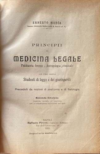 ERNESTO MADIA PRINCIPII MEDICINA LEGALE PSICHIATRIA FORENSE ANTROPOLOGIA 1921 - Picture 7 of 24