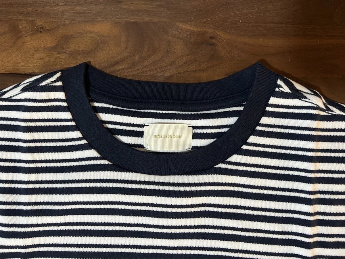 Aime Leon Dore ALD Striped Crest Long-Sleeve Tee in Navy Aime Leon Dore ALD Striped Crest Long-Sleeve Tee in Navy
