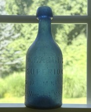 Antique Cobalt W. EAGLE'S SUPERIOR SODA Or MINERAL WATERS Bottle IRON PONTIL