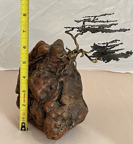 A Lone Cypress By Frank Sunseri - Burl Wood - Brass - Metal 8” Tall - Signed - Picture 9 of 9