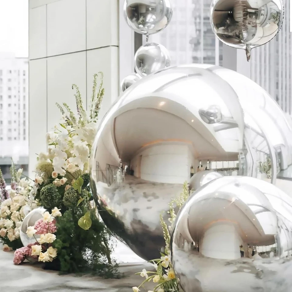 Bola de espelho inflável 19,6 polegadas, bola inflável brilhante prata PVC pendurado grande - Imagem 4 de 4