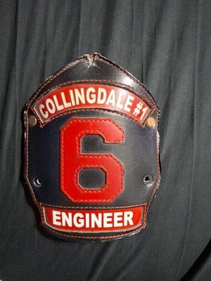 Cairns Leather Fire Helmet Front Shield Collingdale  #1  STATION 6 Engineer 