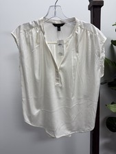 Banana Republic Women's Solid V-Neck Blouse, Medium, Off White XS