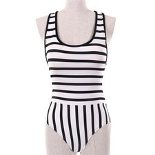Pristine CHANEL COCO Mark Strap Pattern Swimwear Swimsuit 36 22C P71948