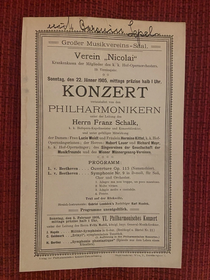 RICHARD STRAUSS Mozart Bischoff  Vienna Philharmonic Concert Program 8.3.1908 - Bild 2 von 2