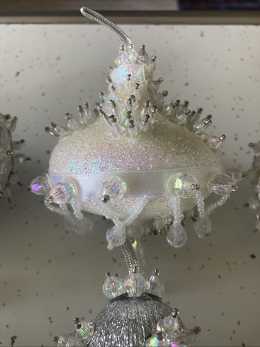 Large Lot Vintage Christmas Push Pin Beaded Silk Ornaments MCM Retro Tree Decor - Bild 8 von 9