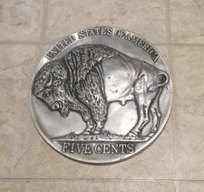 VTG Buffalo  Nickel Replica Coin 1972  Metal  Novelty Wall Hanger, 12” Diameter