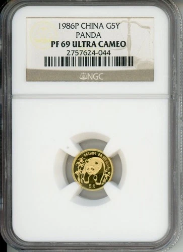 1986-P 5Y 5 YUAN G5Y Chinese PROOF GOLD PANDA 1/20 Oz. NGC PR69 PF69 CHINA !!