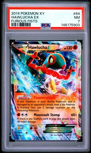 2014 POKEMON XY FURIOUS FISTS #64 HAWLUCHA EX PSA 7