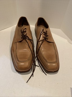 Men's Leather Tan Dress Shoes Size 44 Quercus Kuer Made In Italy Preowned